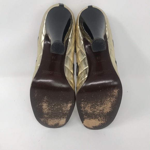 Marc Jacob gold quilted round toe with bow heel Bow heels Marc jacobs shoes Shoes women heels